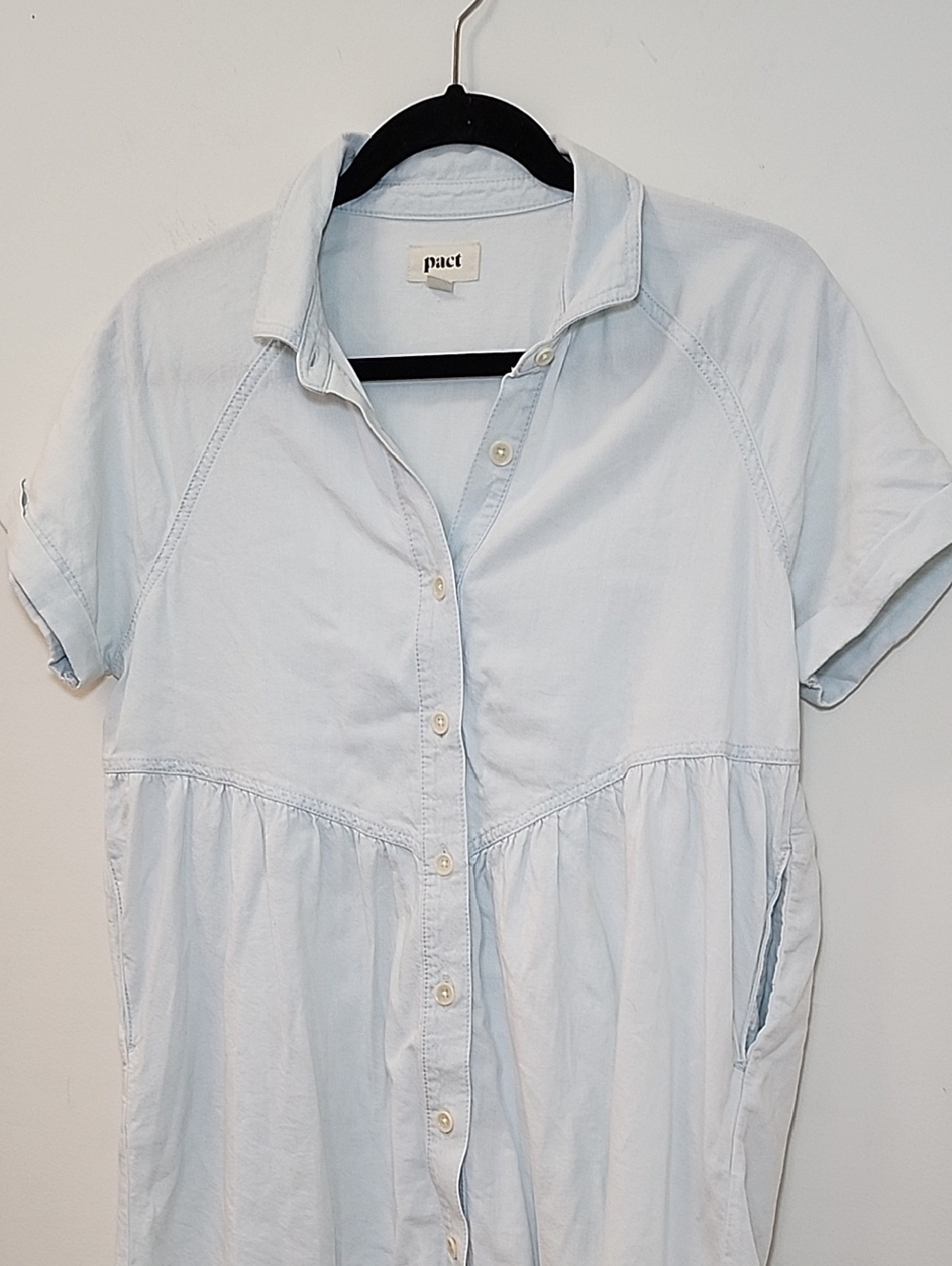 Pact Denim Chambray Shirt Dress 100% Organic Cotton Mini Button Down Size S - Picture 3 of 16